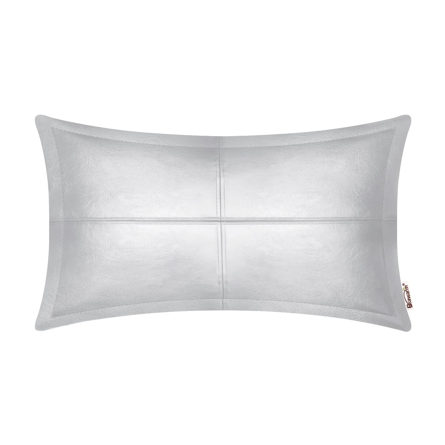 Brawarm Silver Leather Throw Pillow 12 X 20 Inches, Faux Leather Pillow Cover With Piping, Hand Stitched Leather Decorative Lumb